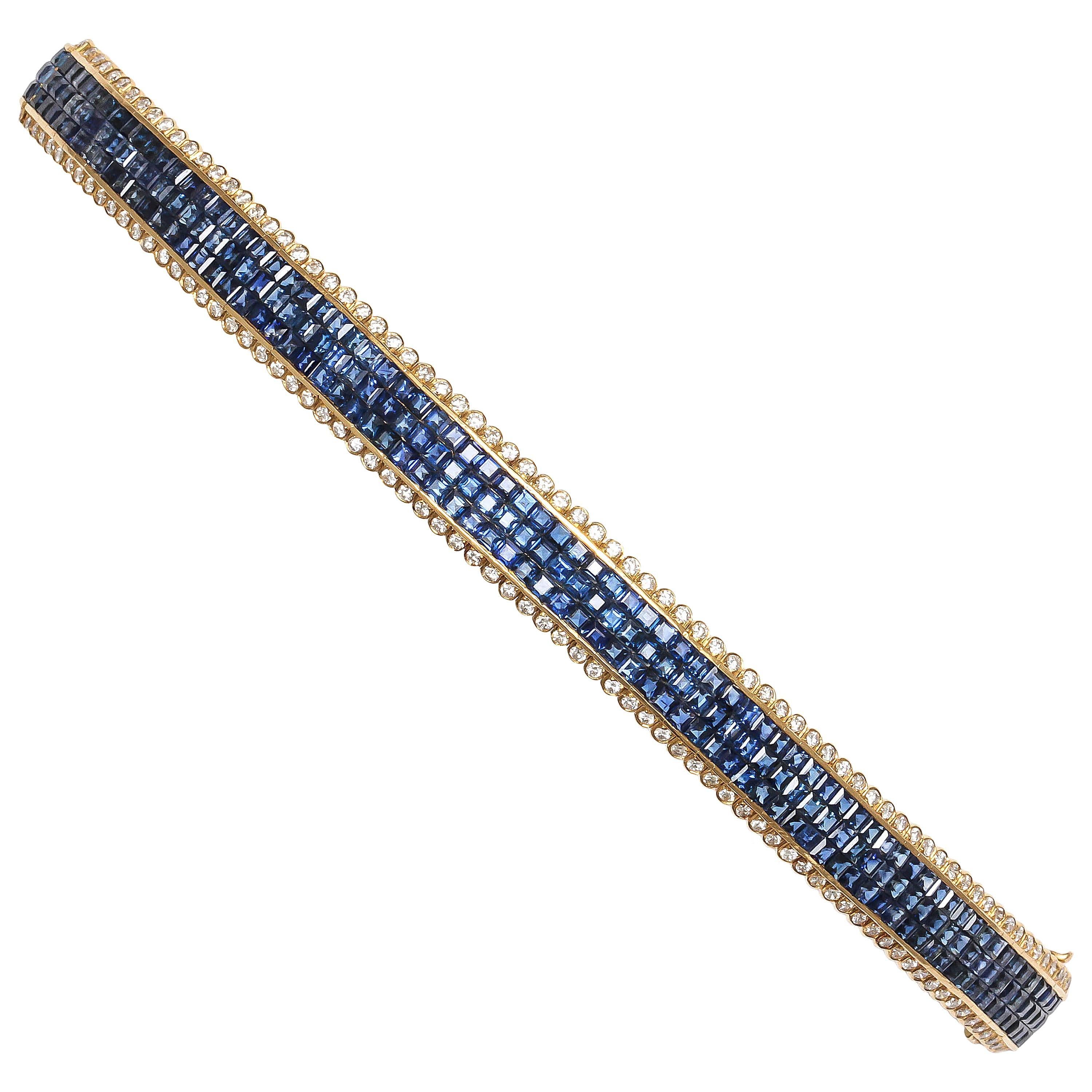 Flexible Sapphire Diamond Gold Tennis Bracelet