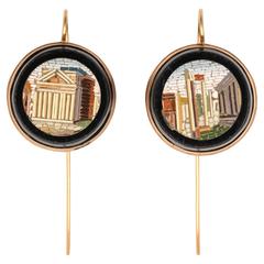 Fabulous Micro Mosaic Gold Dangle Earrings