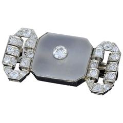 French Art Deco Rock Crystal Diamond Platinum Brooch 1