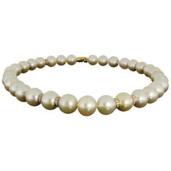 Vintage South Sea Pearl Necklace with Diamonds