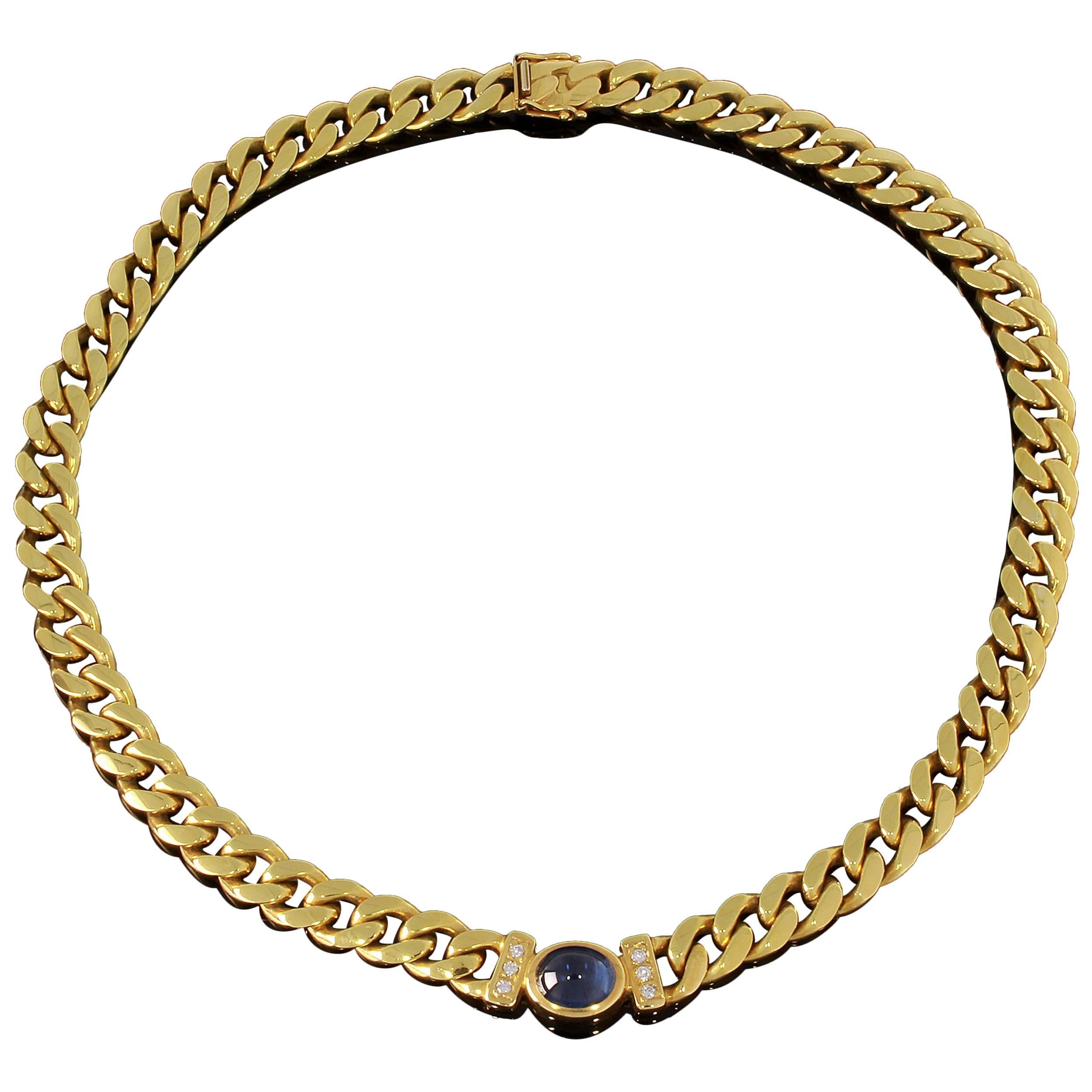 Gold Necklace with Sapphire Cabochon