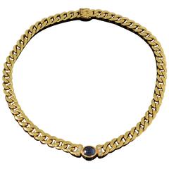 Gold Necklace with Sapphire Cabochon