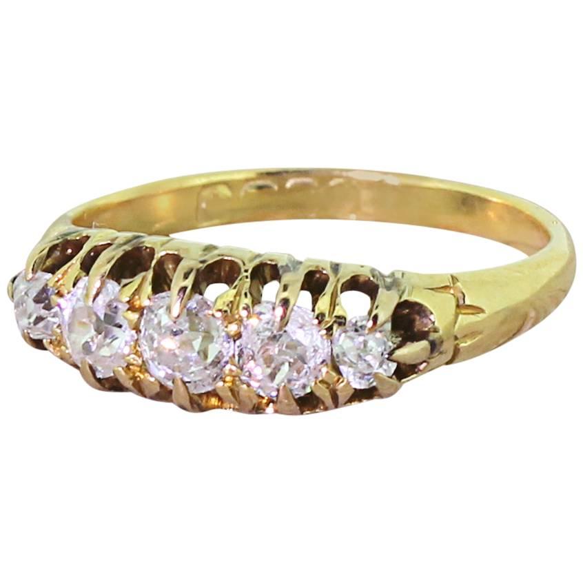 Victorian 0.80 Carat Old Cut Diamond Gold Five Stone Ring