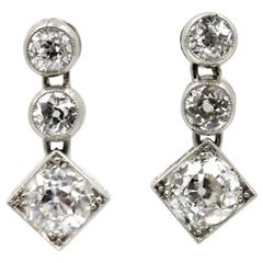 Antique Diamond Platinum Drop Earrings