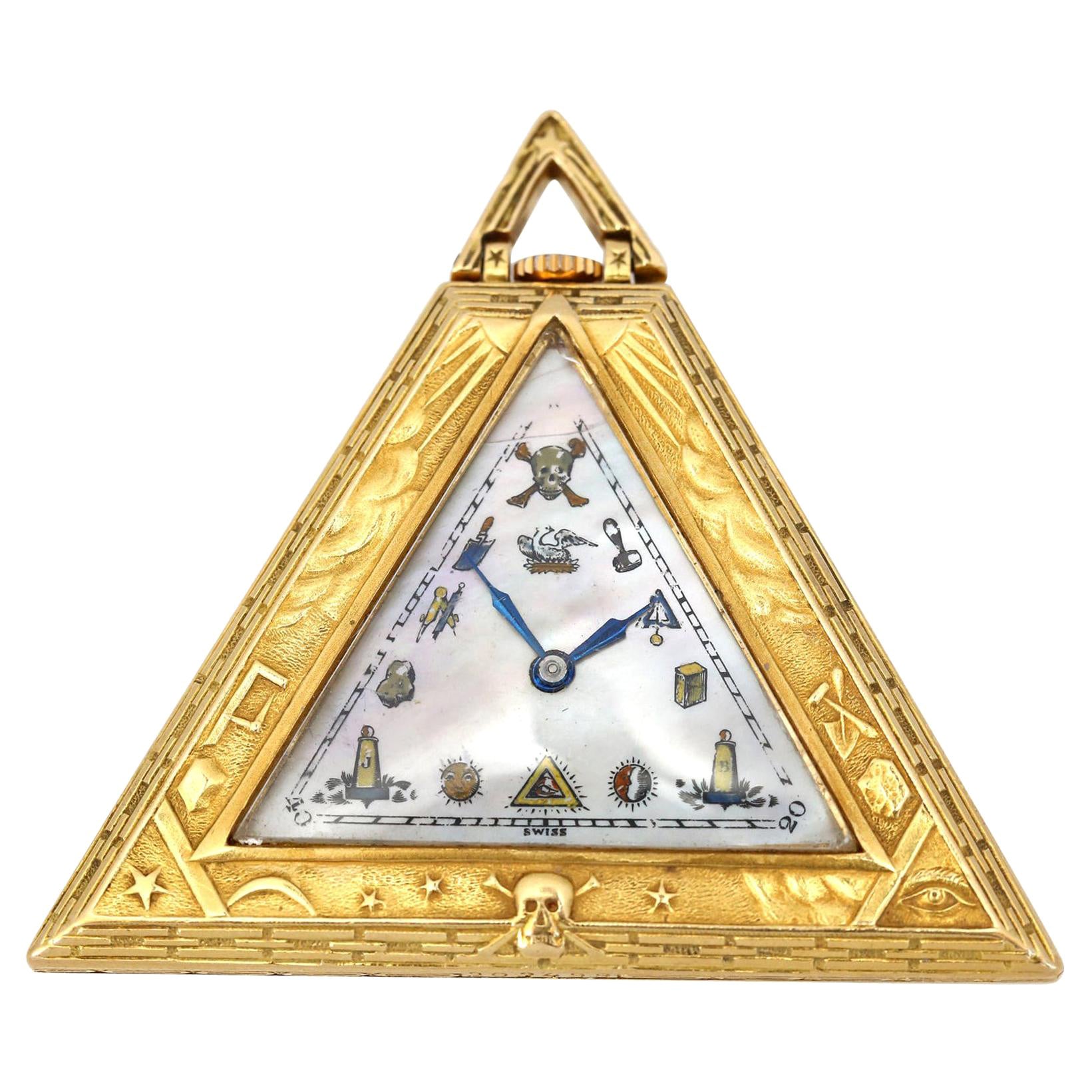 Masoniс Art Deco Dreieck Pyramide Gold Uhr Levrette Schweizer, 1920