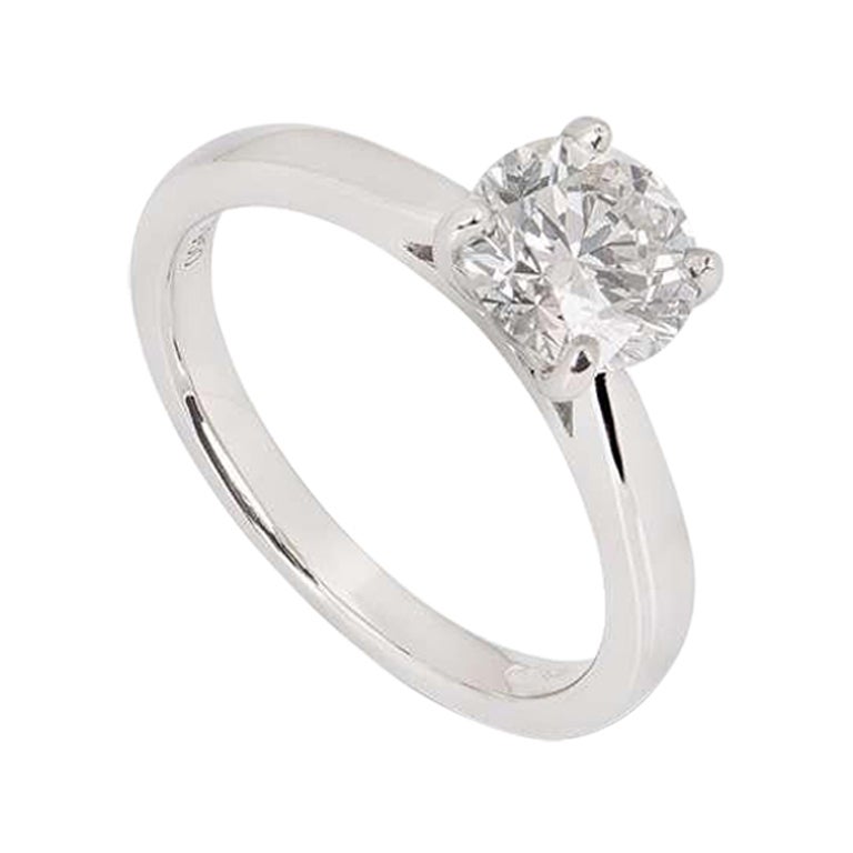 GIA Certified Platinum Round Brilliant Cut Diamond Ring 1.30 Carat For Sale