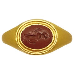 Antique Roman Jasper Intaglio '1st cent. BC' 18 Karat Gold Ring Depicting Fortune