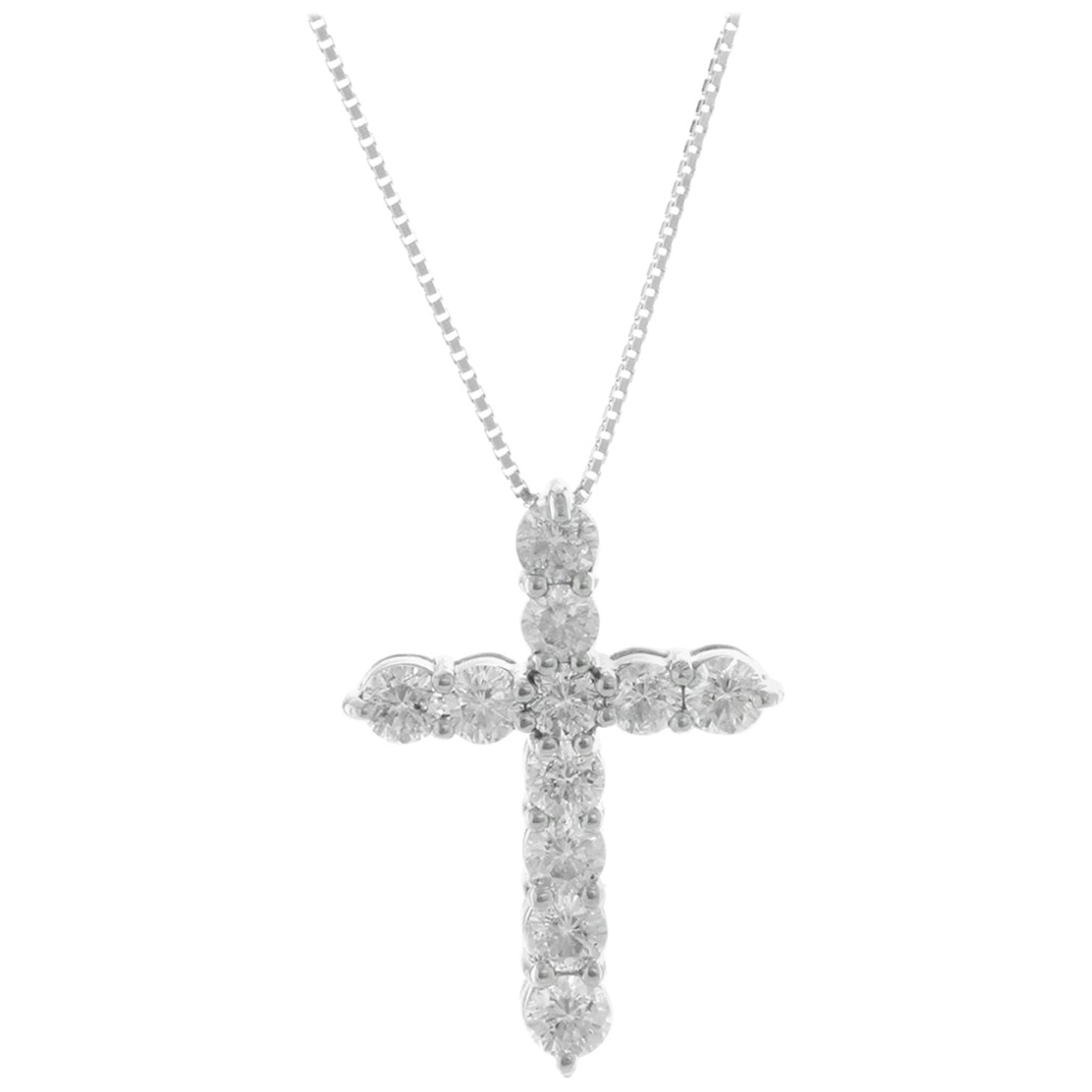 Platinum 2 Carat Diamond Cross Pendant Necklace For Sale at 1stDibs