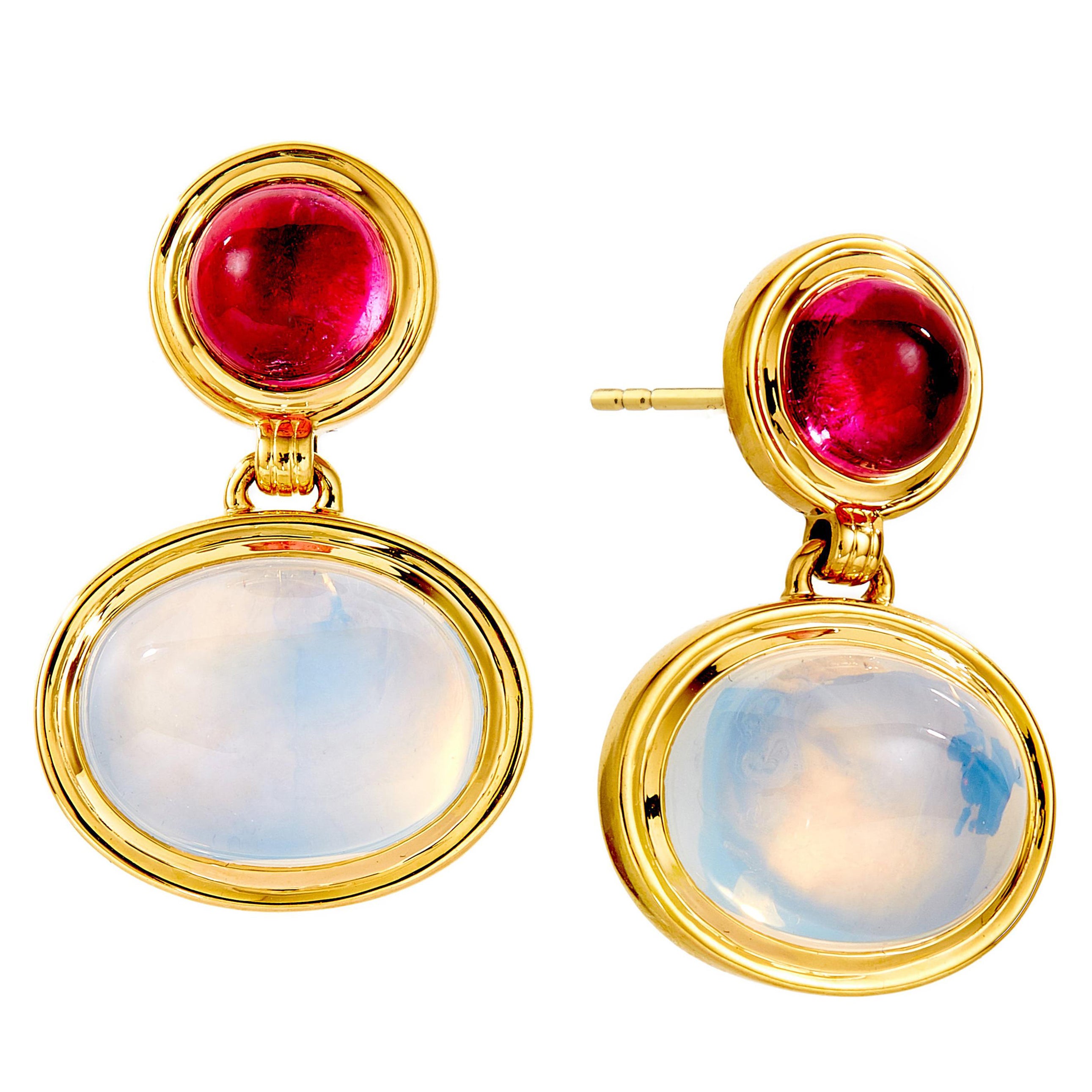 Boucles d'oreilles Syna Rubellite et Quartz lunaire en vente