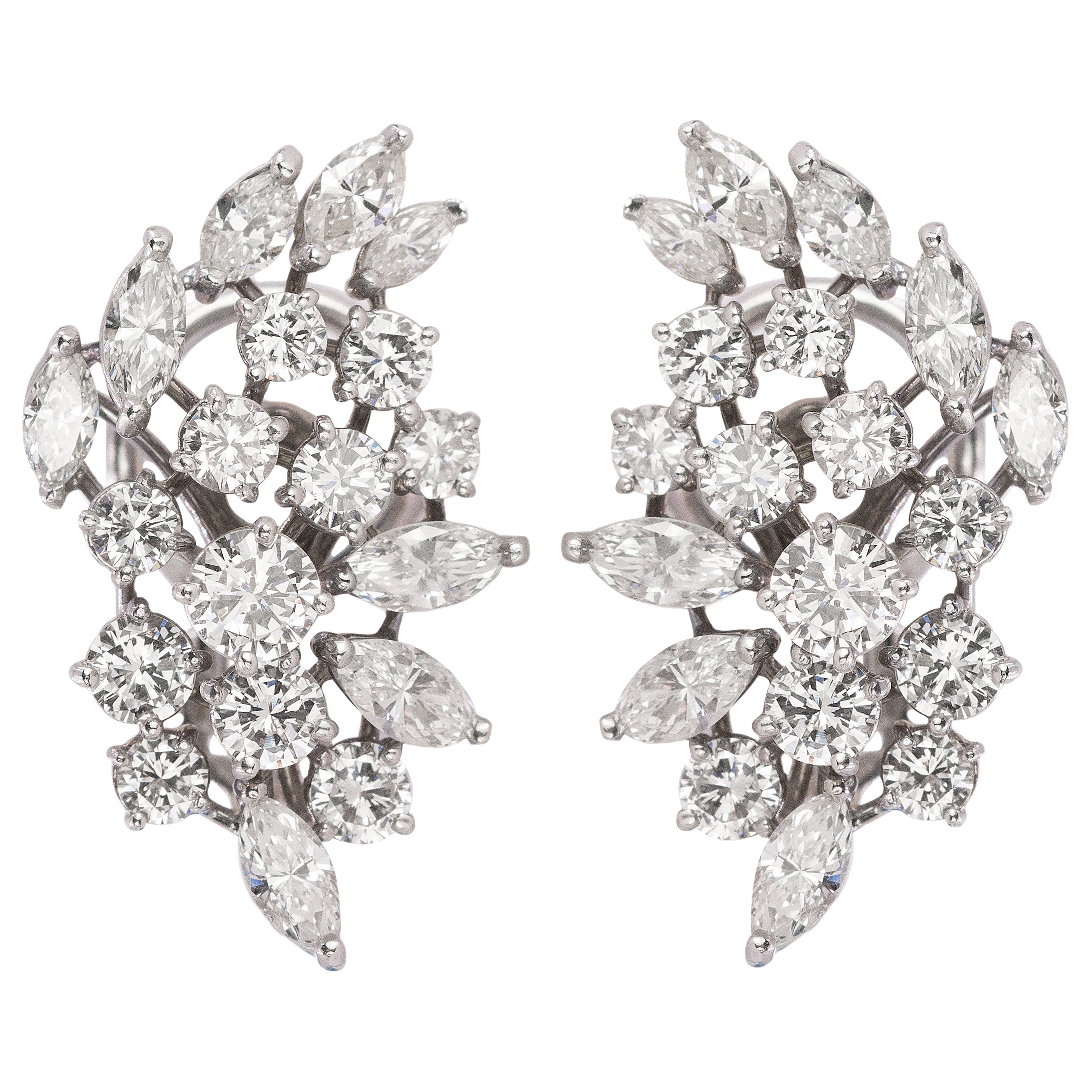 Estate Diamond Platinum Flower Cluster Earring at 1stDibs