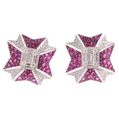 Modern Diamond and Ruby Stud Earrings