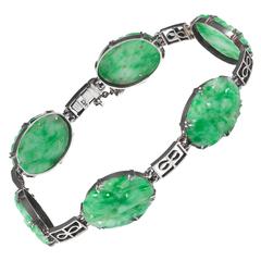 Vintage  Jade White Gold Bracelet