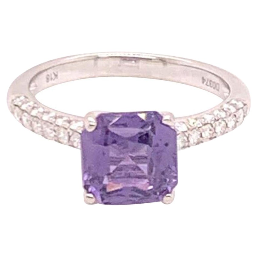 Purple Sapphire Diamond Ring 18k Gold Women 1.72 TCW Certified  For Sale