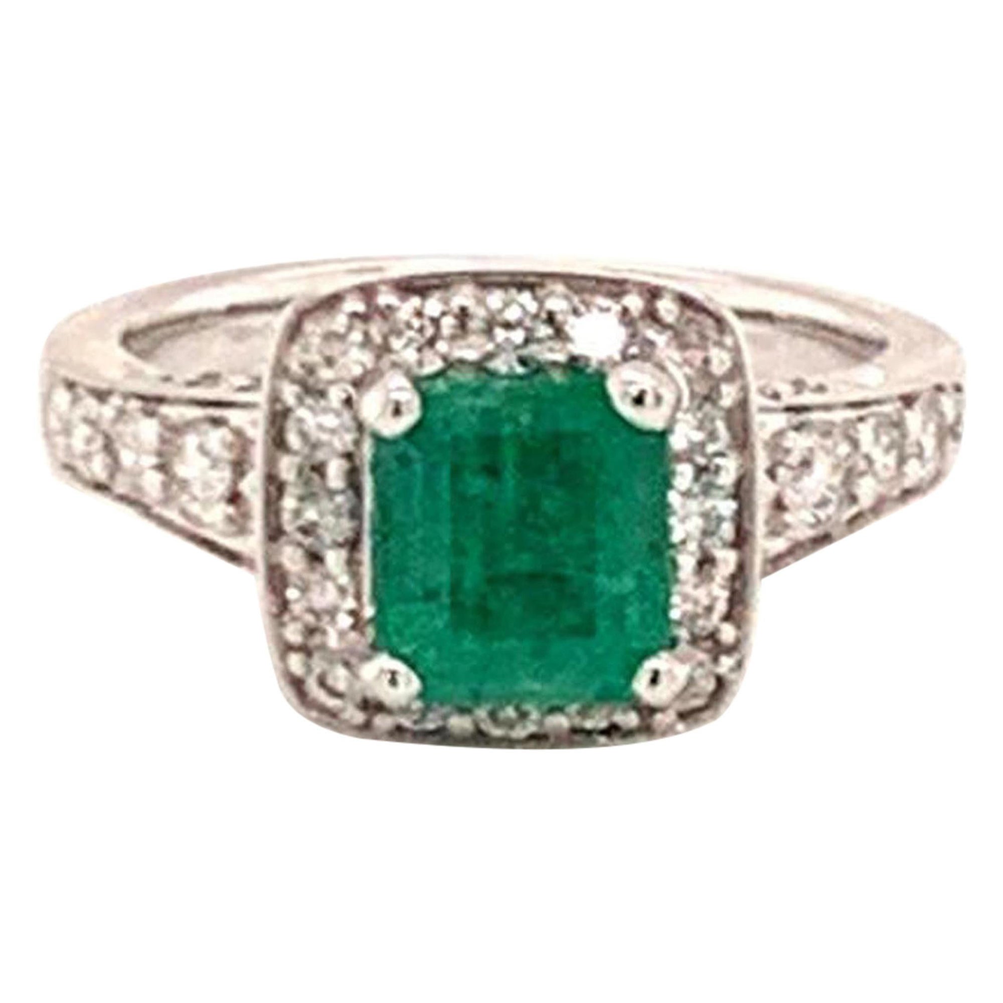 Diamond Emerald Ring 14k Gold 1.40 TCW Certified  For Sale