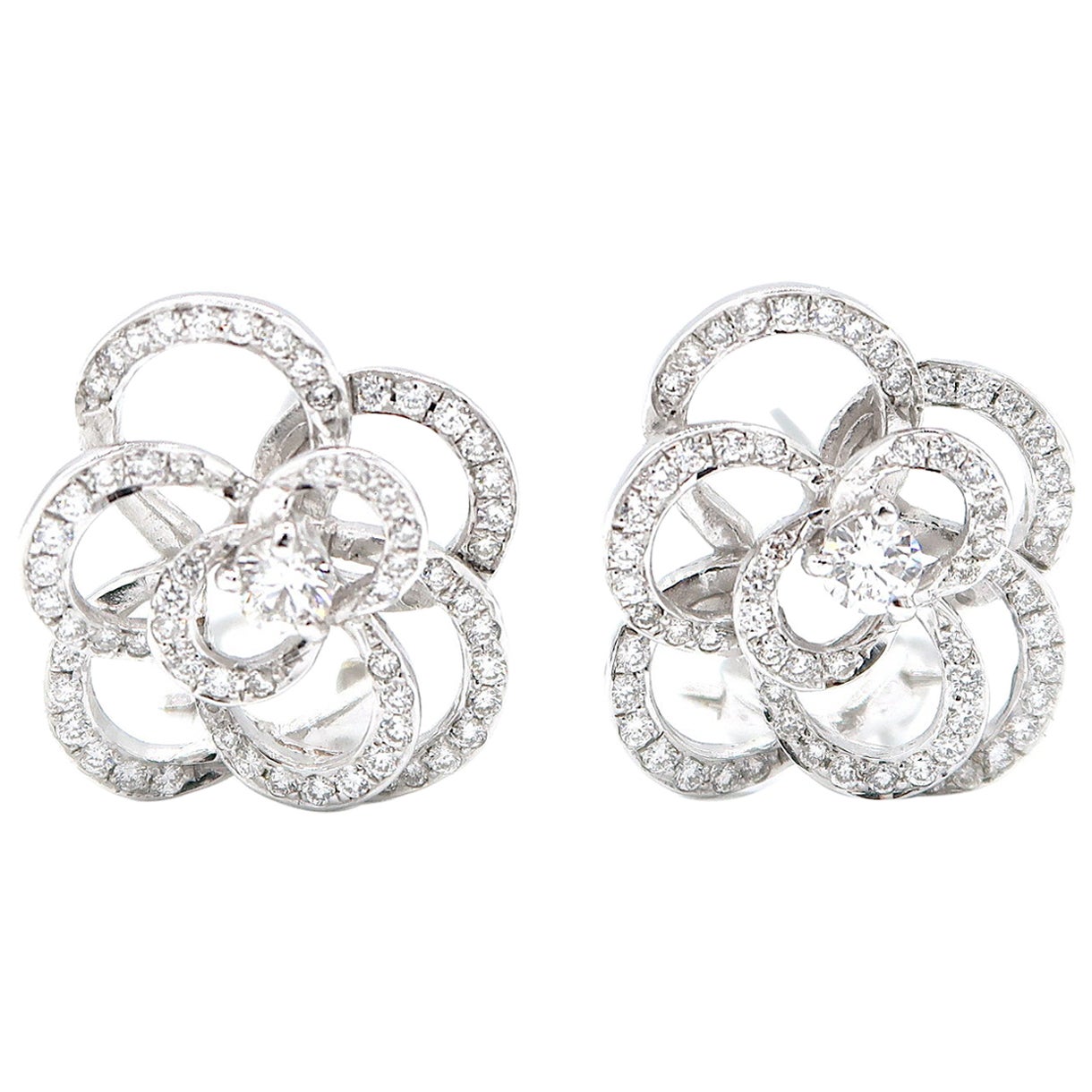 Large Floral Silhouette Diamond ClipOn Earrings in 18 Karat White Gold