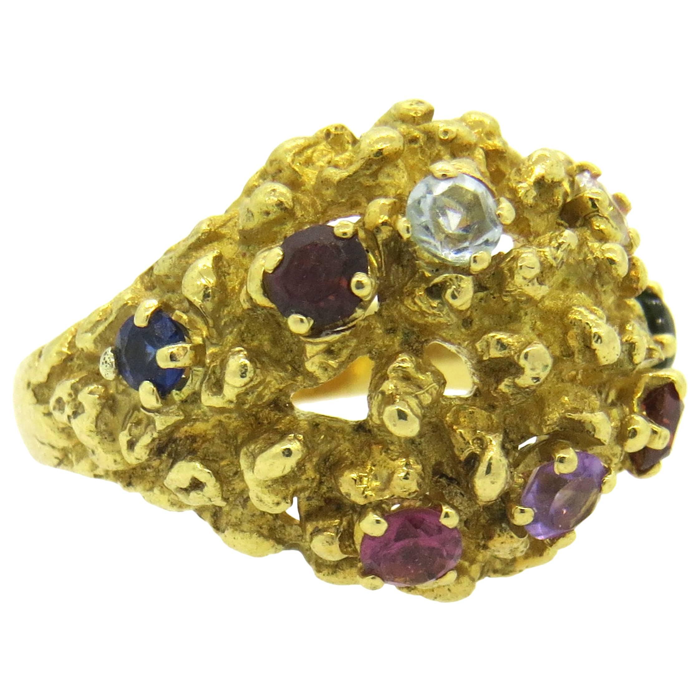 1970s H Stern Multicolor Gemstone Gold Free Form Dome RIng 