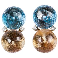 "Candy" Earrings of London Blue Topaz and Citrine with Diamonds