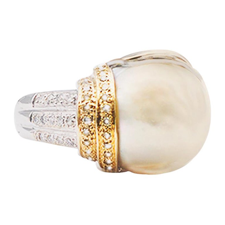 South Sea Pearl Ring with Sapphires and Diamonds 18 Karat For Sale