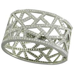 Angela Cummings 1999 Diamond Platinum Hinged Cuff Bracelet