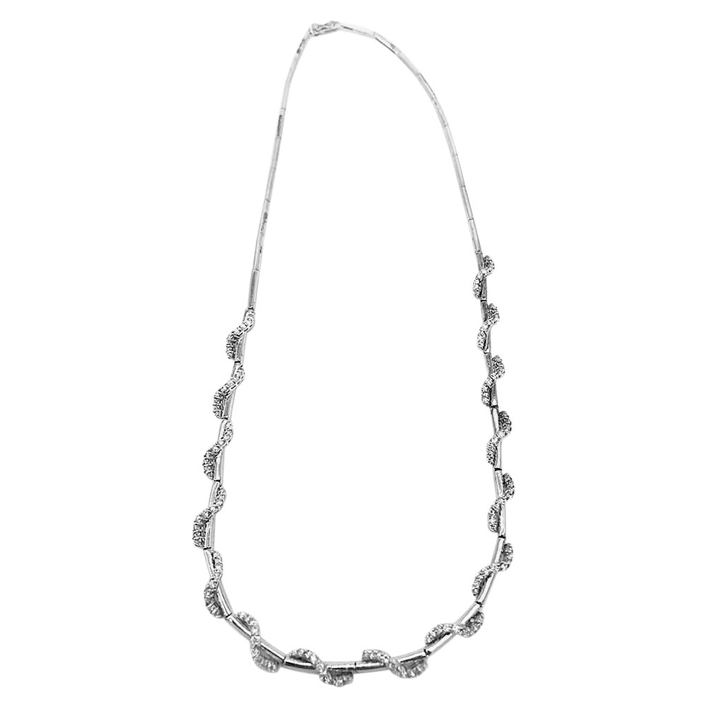 14kt Diamond Choker Omega Necklace 4.00 Carat White Gold For Sale