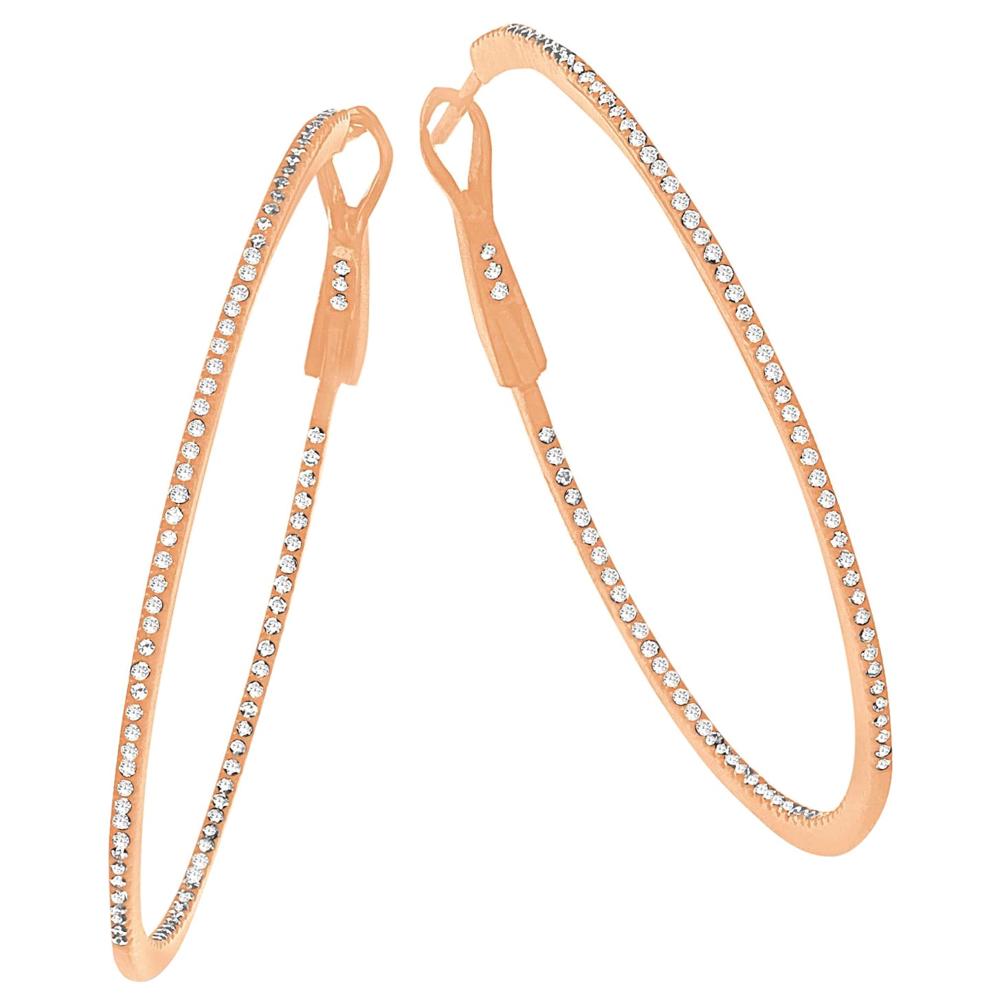 14K Rose Gold 0.59 Carat Diamond Hoop Earrings For Sale