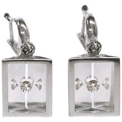 White Gold Floating Diamond Pyramid Earrings