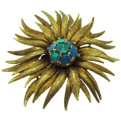 Opal and Gold Flower Brooch