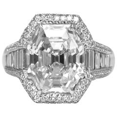 7.25 Carat Octagonal Emerald Cut Diamond Platinum Engagement Ring