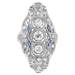 Vintage 1.60 Carat Art Deco Diamond Dinner Ring with Sapphires