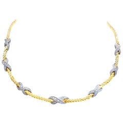 Vintage Necklace with Diamond Knots Mounted in 18 Karat Yellow Gold "Dolce vita"