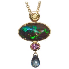 18kt Gold Pendant with Yellow Diamond, Boulder Opal & Pink & Teal Sapphires
