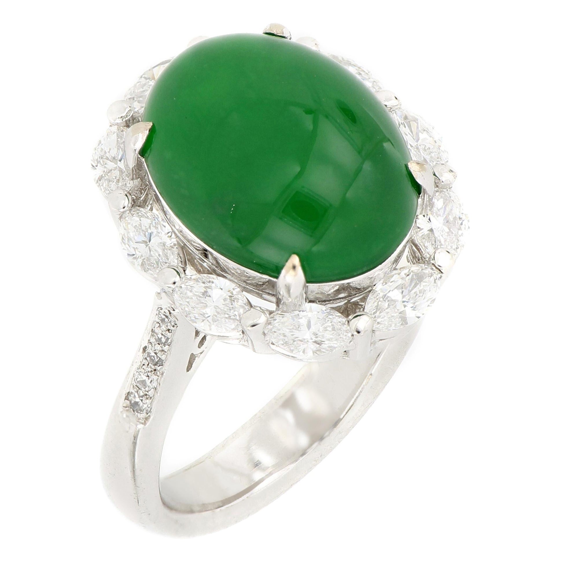 18 Karat White Gold Natural Imperial Green Jadeite Ring For Sale