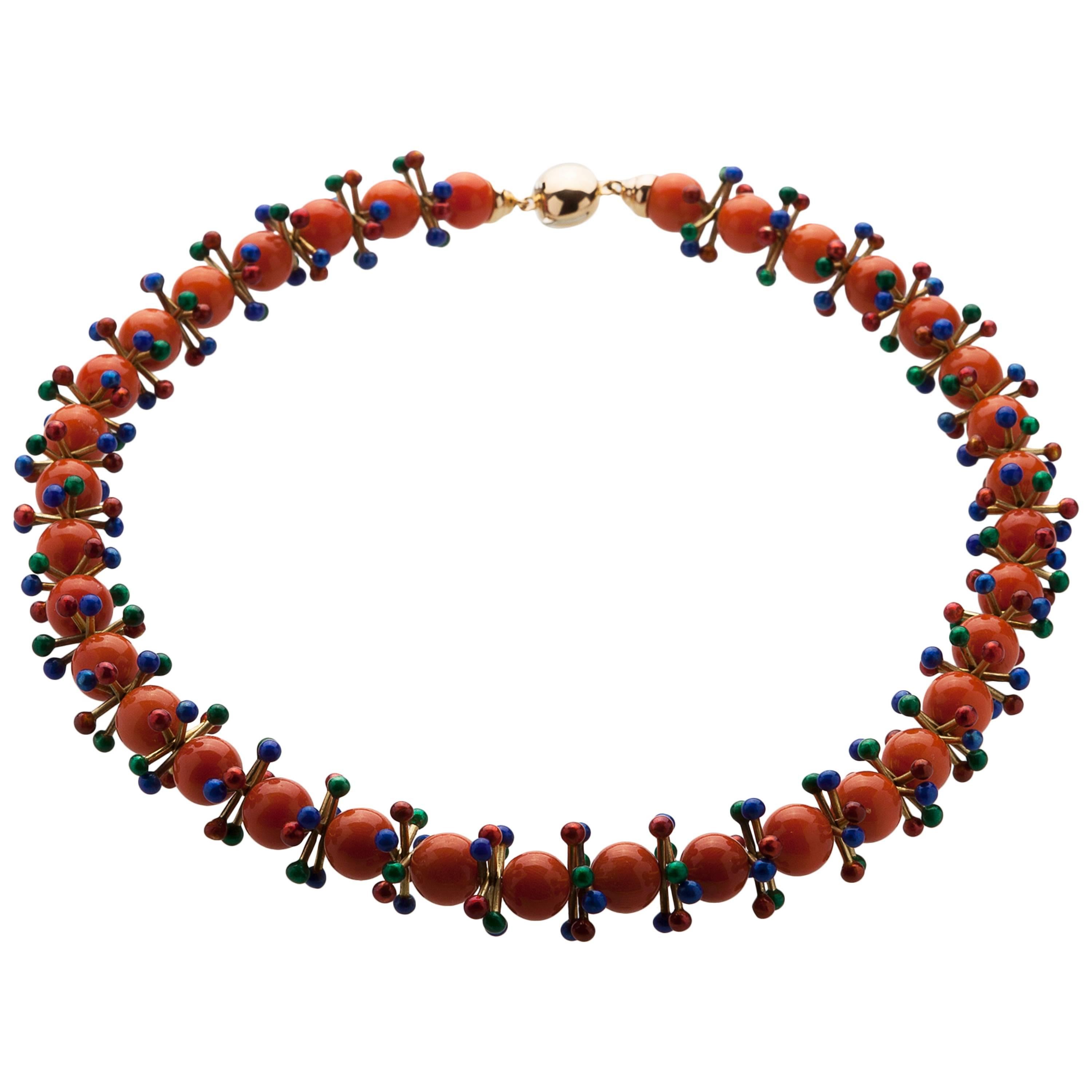 Gold and coral necklace by Giancarlo Montebello, 1980 For Sale