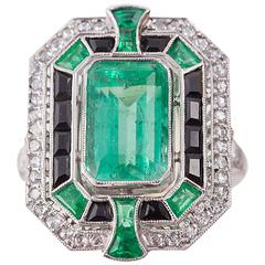 Emerald Diamond Black Onyx Platinum Ring