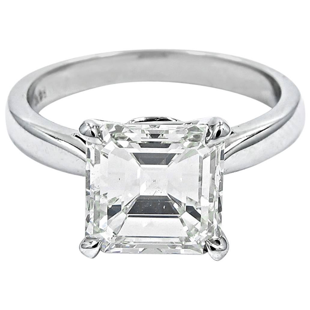 GIA Certified 3.06 Carat Emerald Cut Diamond Engagement Ring For Sale