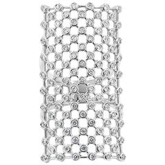 Checkered Style Diamond Gold Rectangular Cocktail Ring