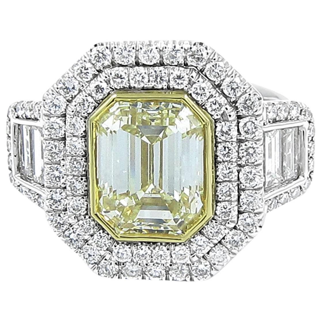 4.01 Carat Fancy Yellow Diamond Engagement Ring For Sale