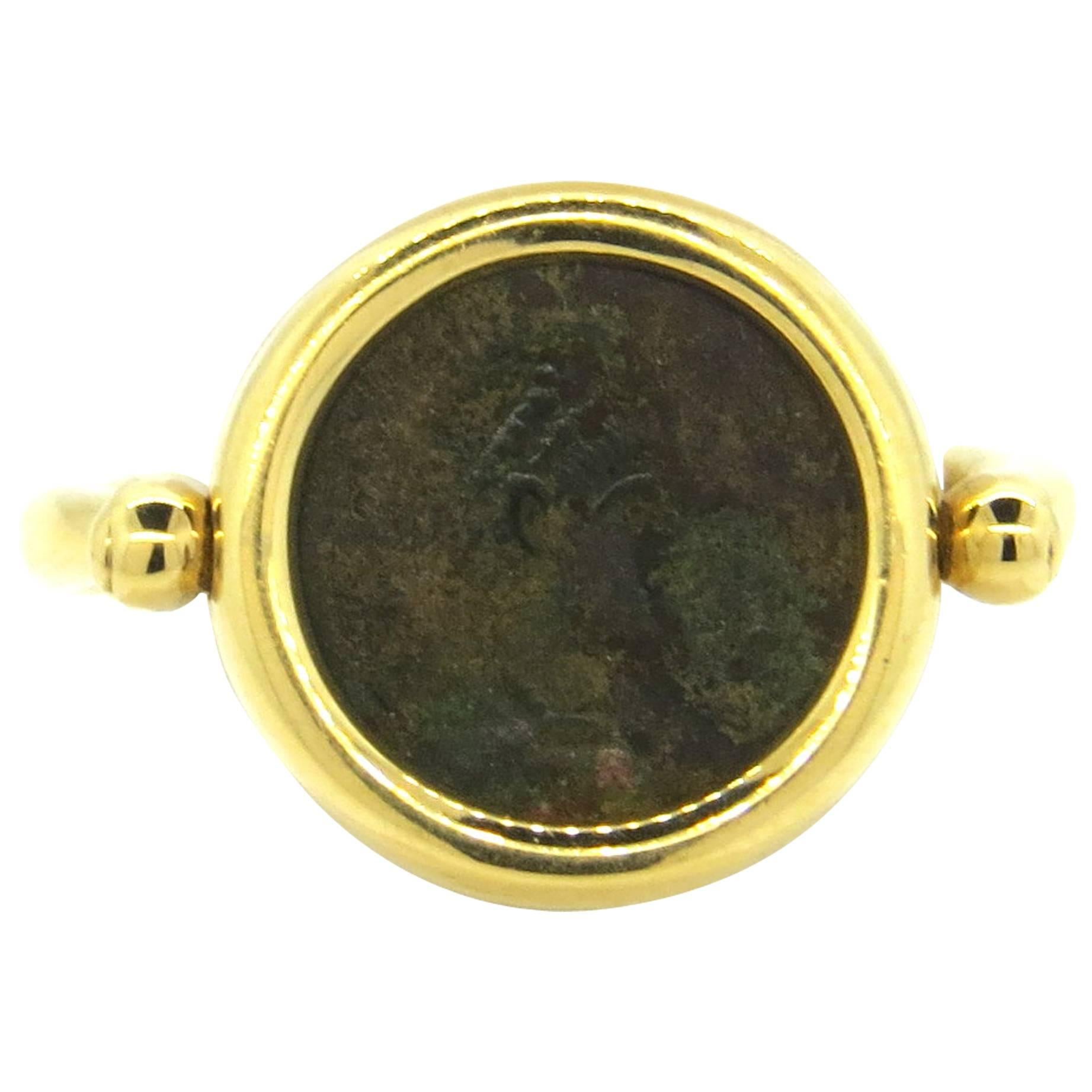 Bulgari Monete Ancient Coin Gold Flip Ring 