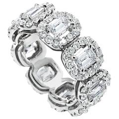 Emerald Cut Diamond gold Eternity Band Ring with Halo 6