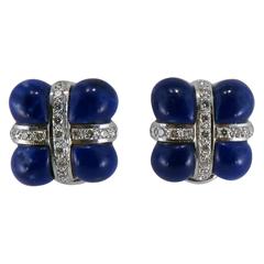 Jona Lapis Lazuli Diamond Gold Cushion Shape Clip-On Earrings 10
