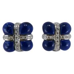 Jona Lapis Lazuli Diamond Gold Cushion Shape Clip-On Earrings