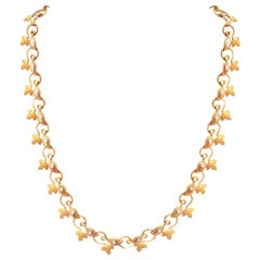 Halskette mit italienischem Brillant- und 18 Karat Blattmotiv aus 18 Karat Gold