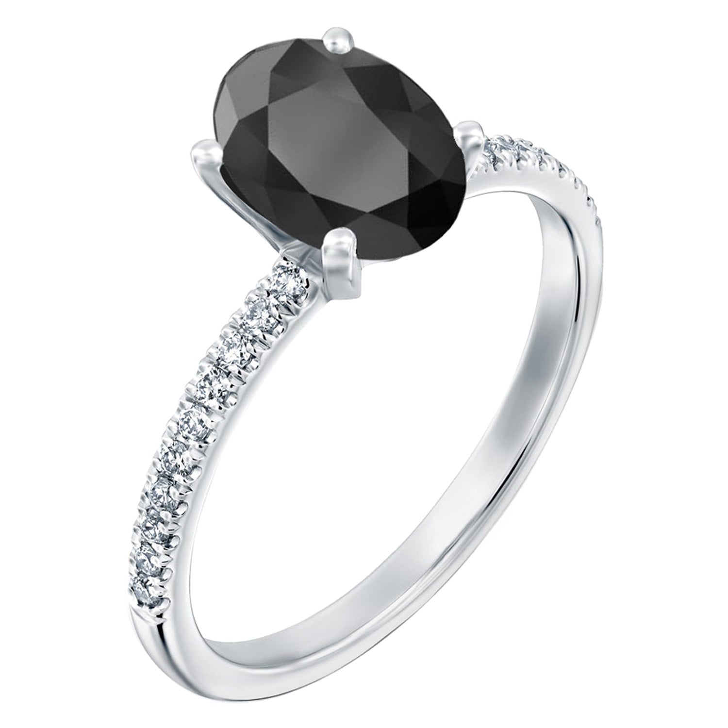 2.5 Carat 14 Karat White Gold Certified Oval Black Diamond Engagement