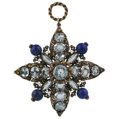 Georgian Aquamarine Lapis Cannetille Pendant Brooch 10