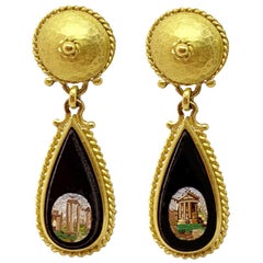 Antique Micromosaic from Vatican Studio Earrings 'Mid-19th Century' with Rome Views