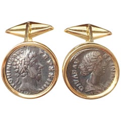 Antique Marcus Aurelius and Faustina Roman Coin 2nd Cent.AD 18 Kt Gold Cufflinks