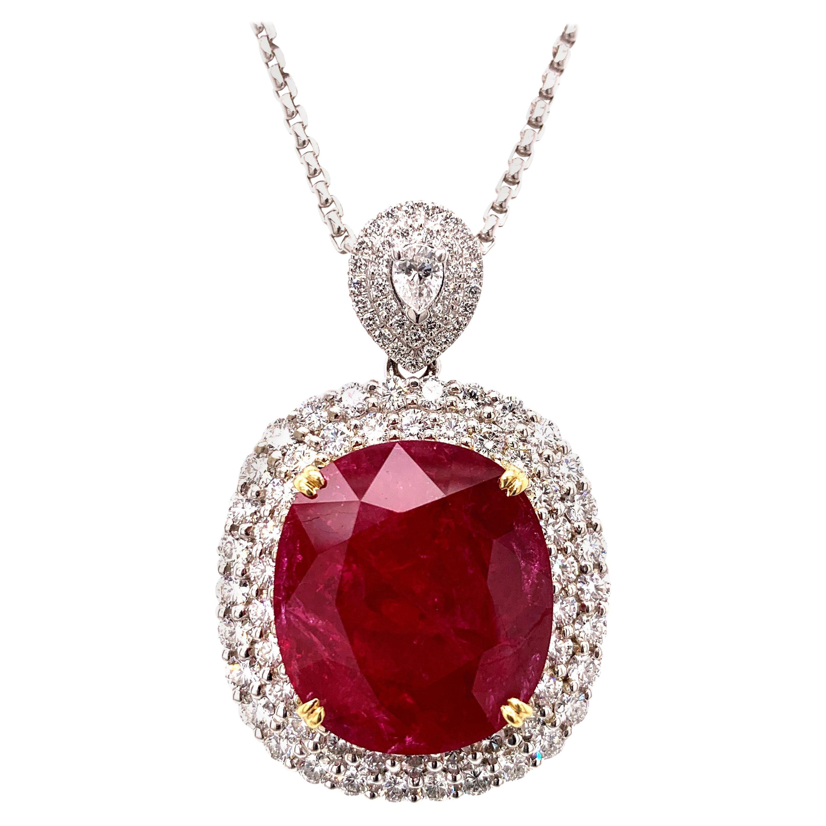 Mozambique 24.21 Carat Ruby Diamond Pendant Necklace For Sale