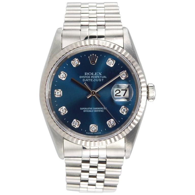 datejust blue dial diamond