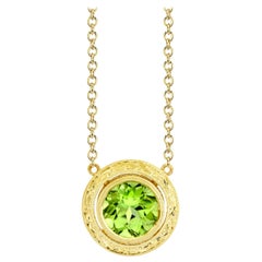 3.24 Carat Peridot Drop Necklace in Hand Engraved Yellow Gold 