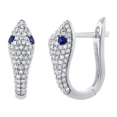14K White Gold 0.42 Carat Diamond & Sapphire Snake Earrings